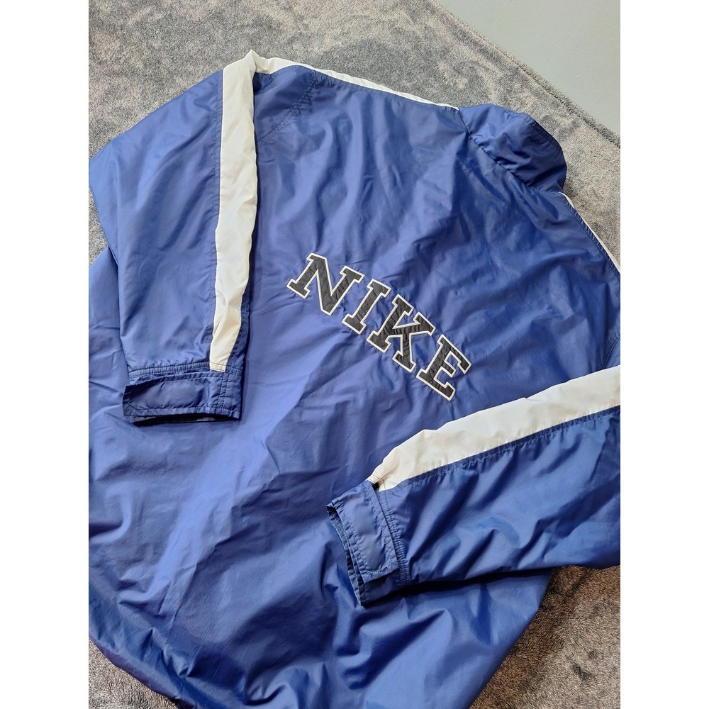 VTG Nike Windbreaker Quilted Lined  Spell Out‎ Jacket Men XXL Blue White Striped
